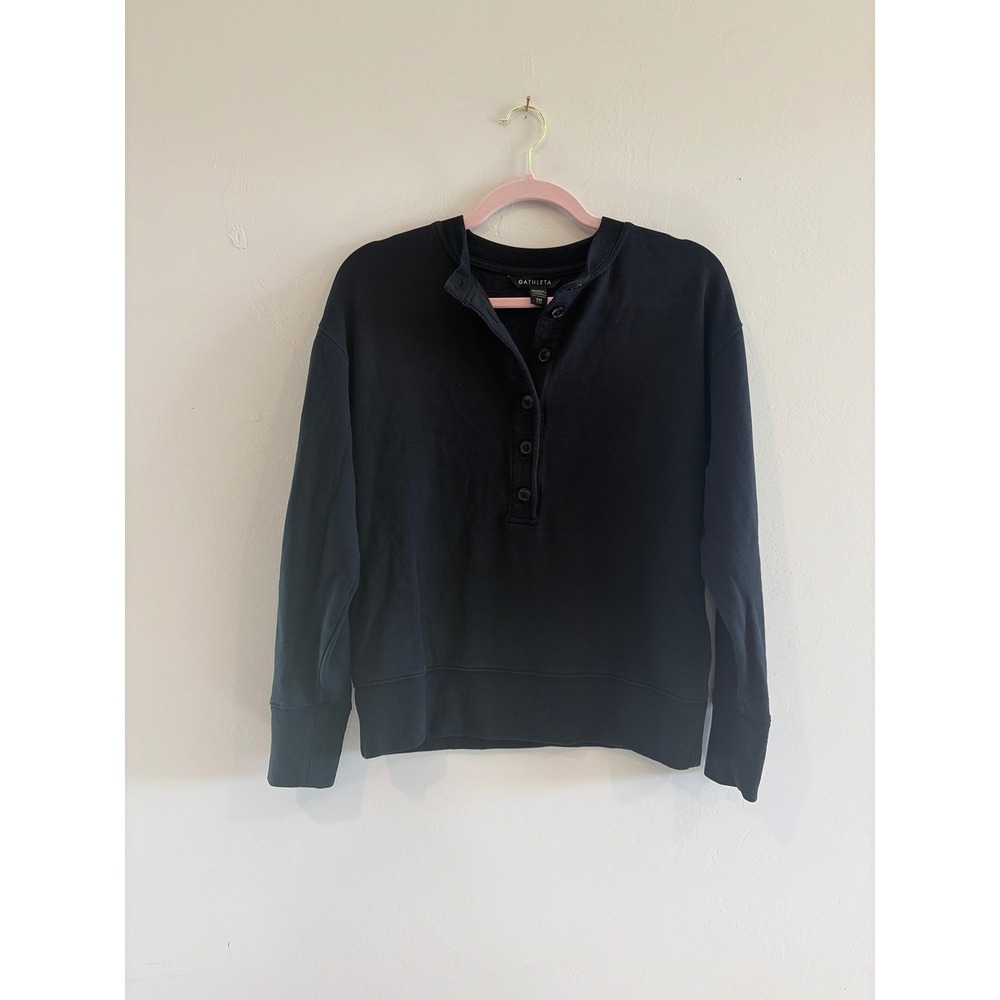 Athleta Balance Henley Sweatshirt Black Fleece Pullover XXS Tencel Blend
